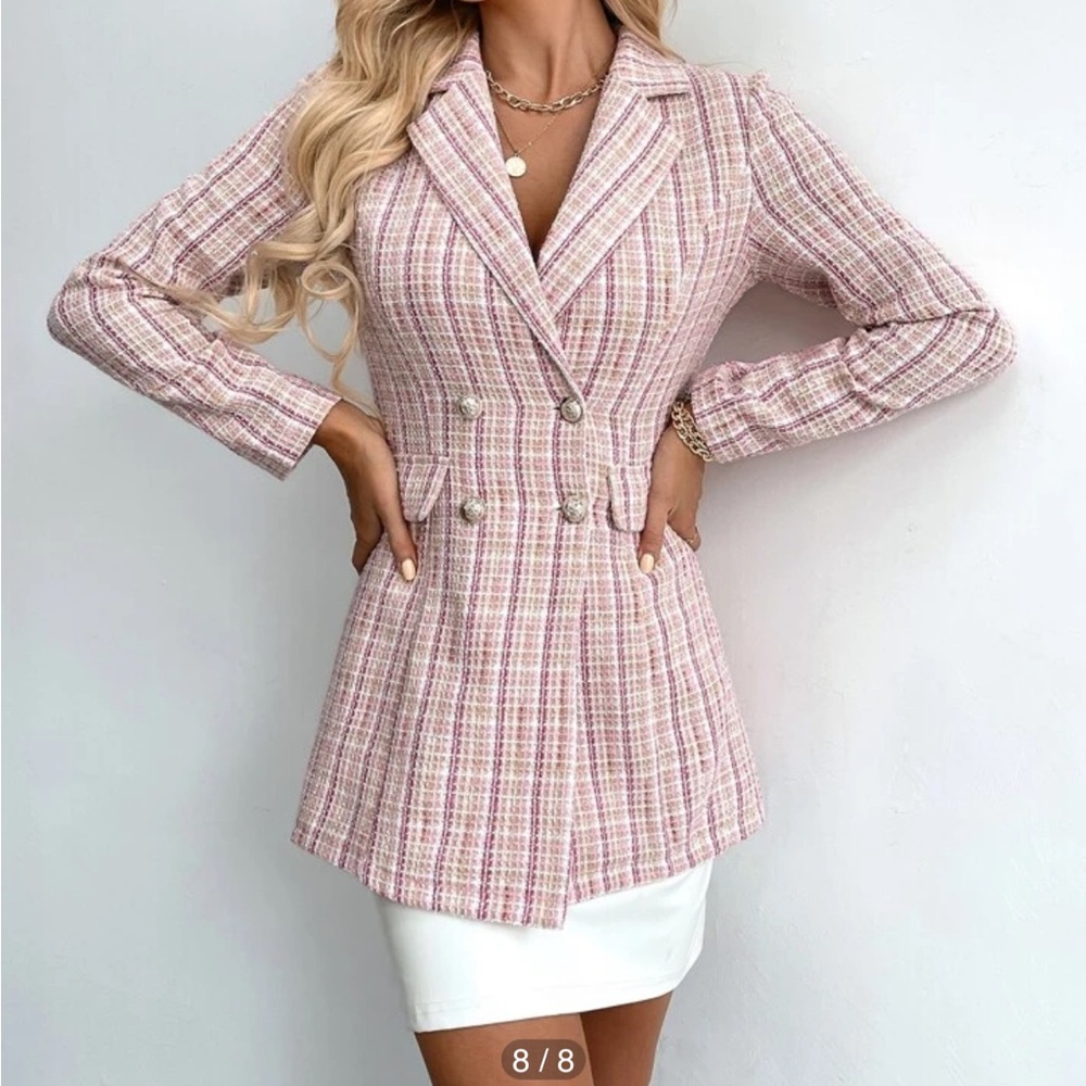 SHEIN Pink Plaid Blazer Suit Jacket | Medium - Picture 6 of 15